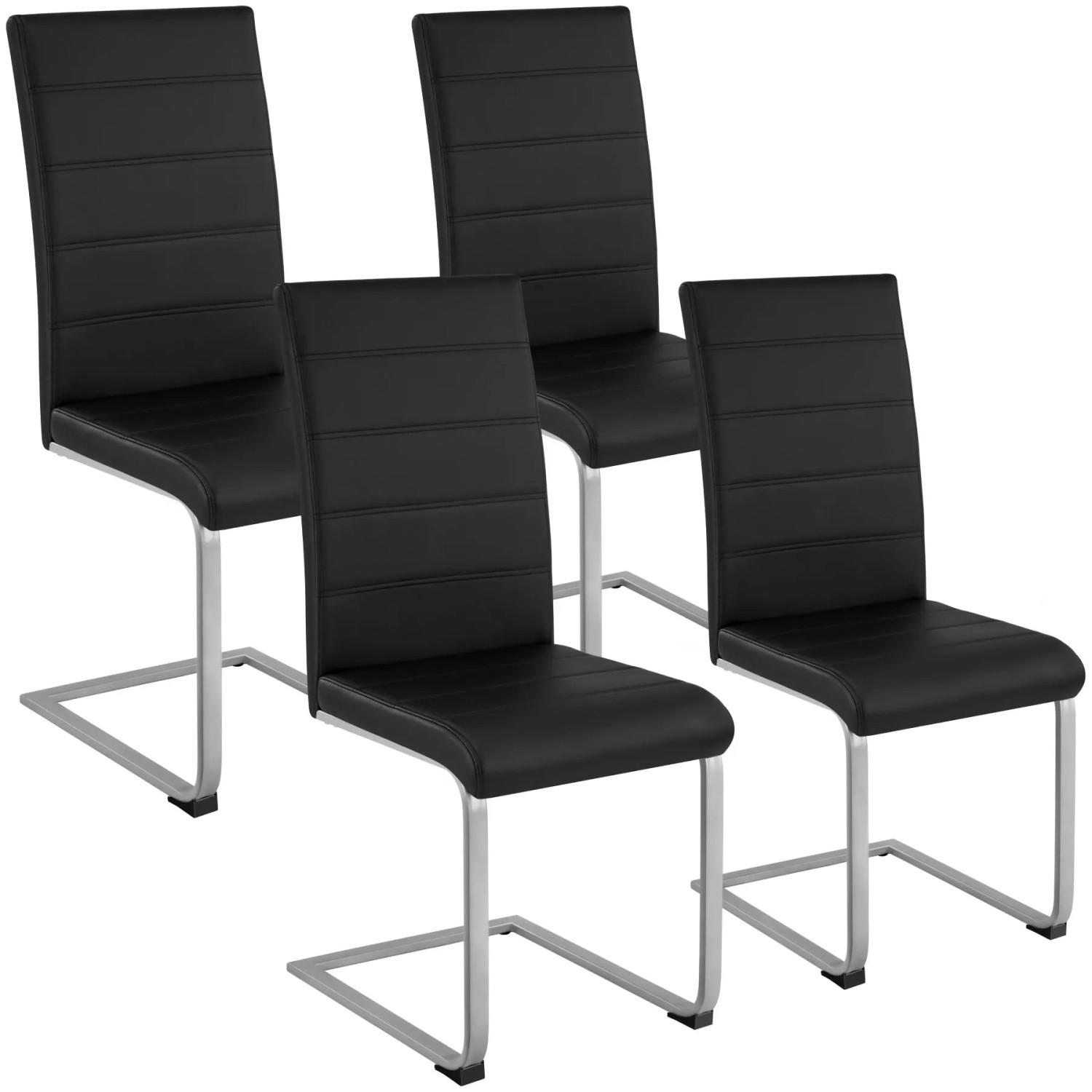 Tectake Set Schwingstuhl Bettina Gepolstert Mit Kunstlederbezug Hohe Rückenlehne 4Er Set 41 x 52 x 99 cm Schwarz