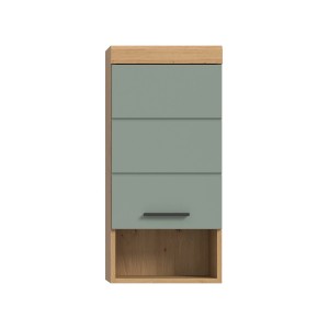 Hängeschrank in Eiche/Salbei (37x79x24cm) für Bad oder Hauswirtschaftsraum.