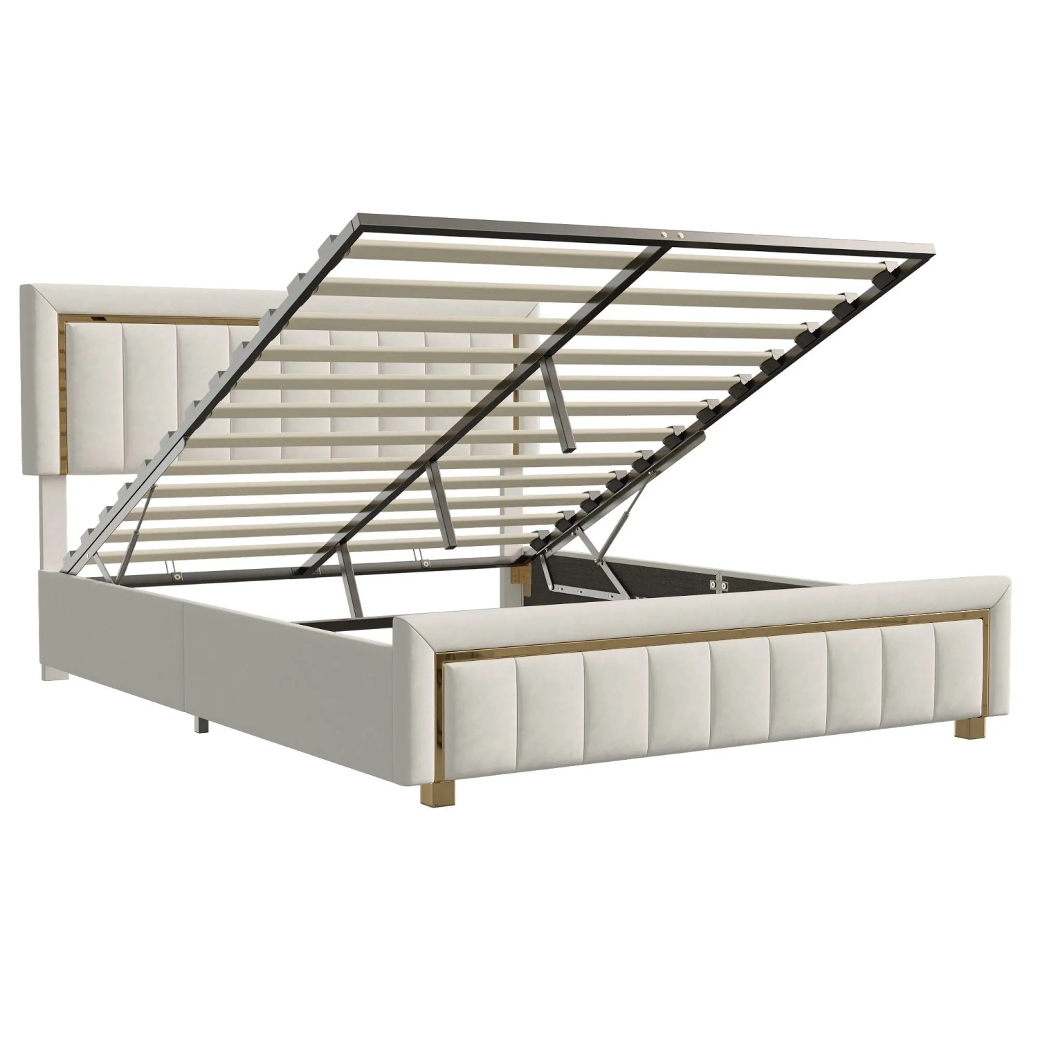 PXloue Doppelbettgestell Stauraumbett Hydraulisch Goldkanten Kopfteil Creme günstig online kaufen