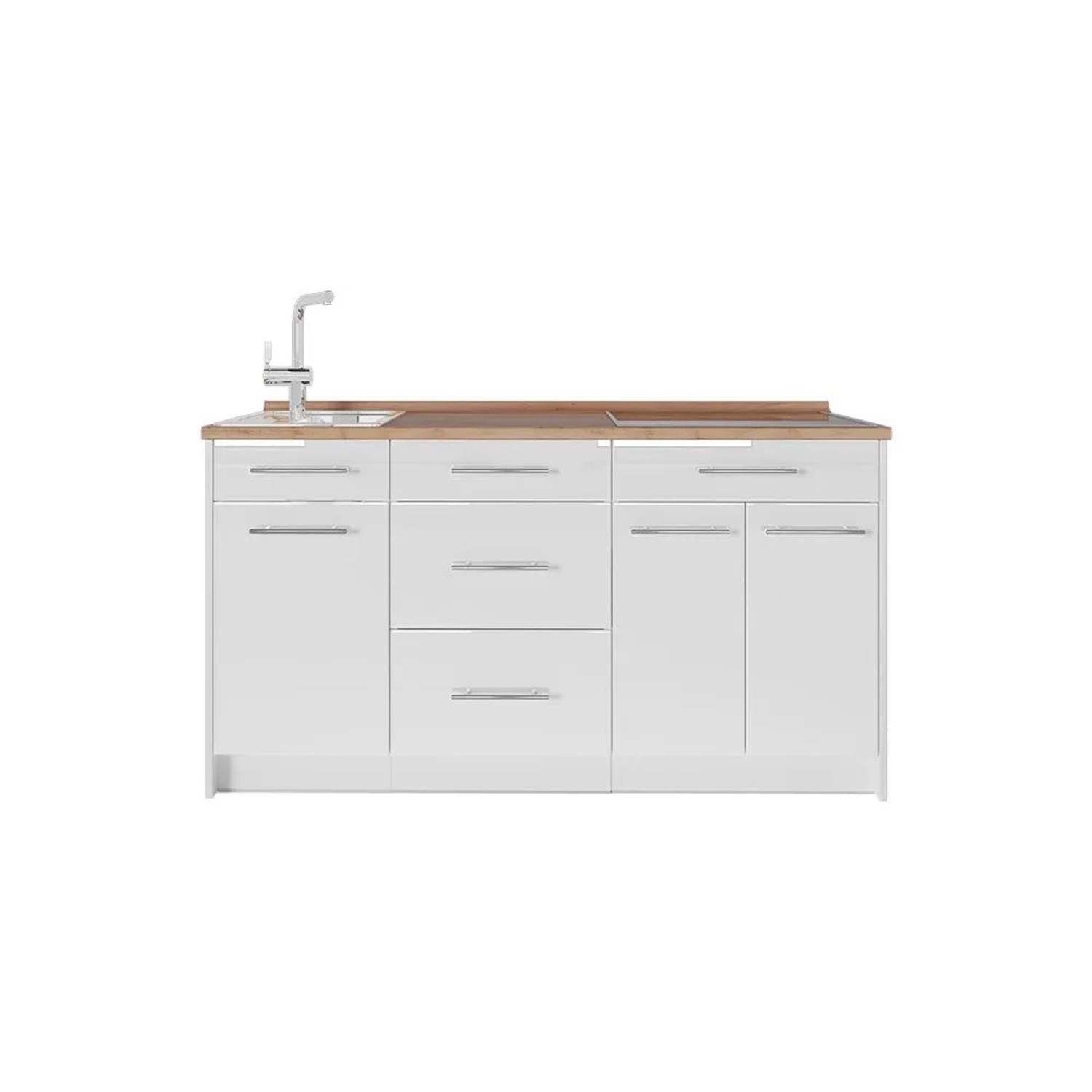 Vicco Küchenblock Fame-Line Weiß Hochglanz/Weiß 150 x 82 AP Eiche Art Nr 65330