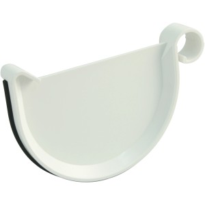 Weißes Marley RG 100 Dachrinnen-Endstück aus Kunststoff mit Dichtung.