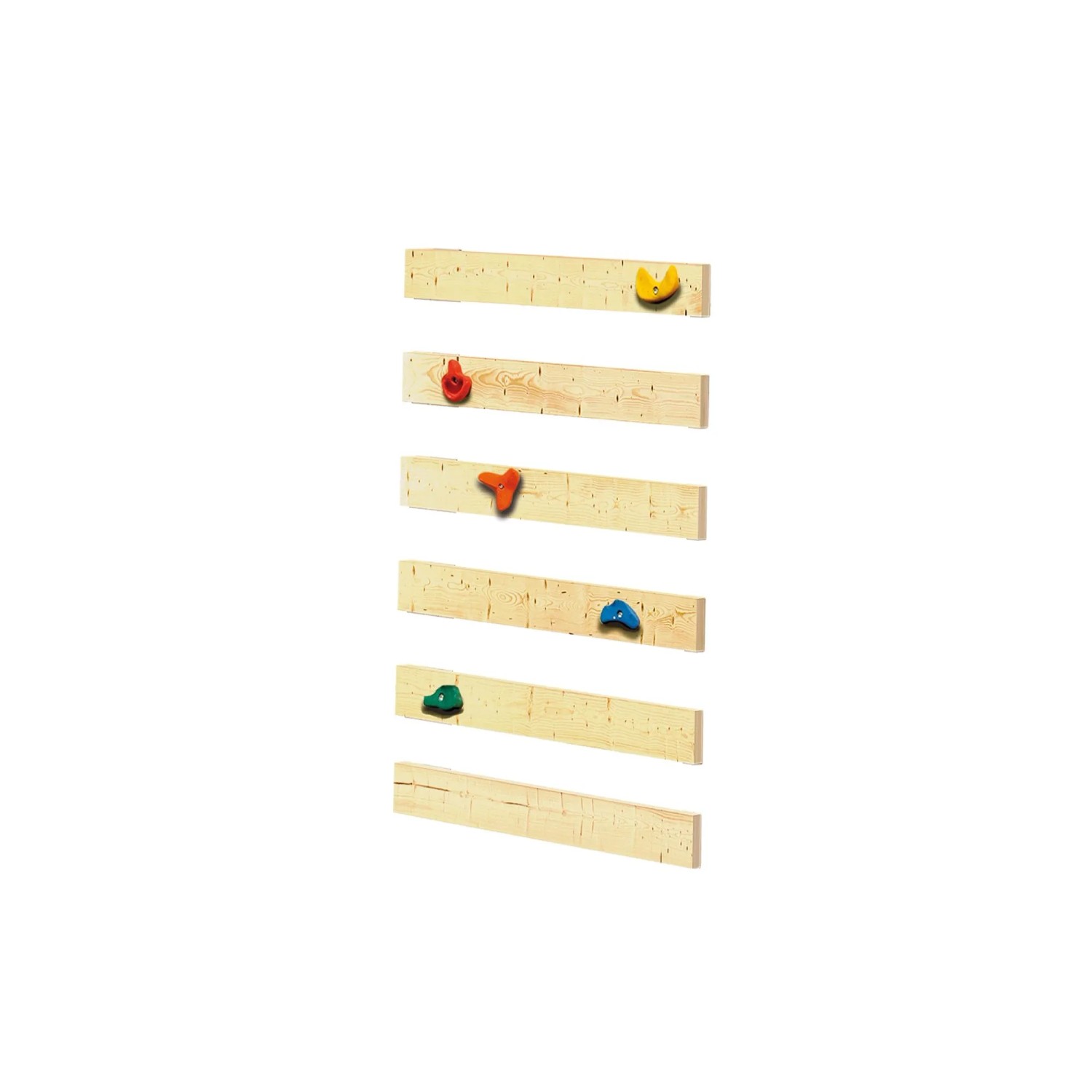 Kletterwand für Karibu Spielhaus Frieda mit bunten Klettergriffen.