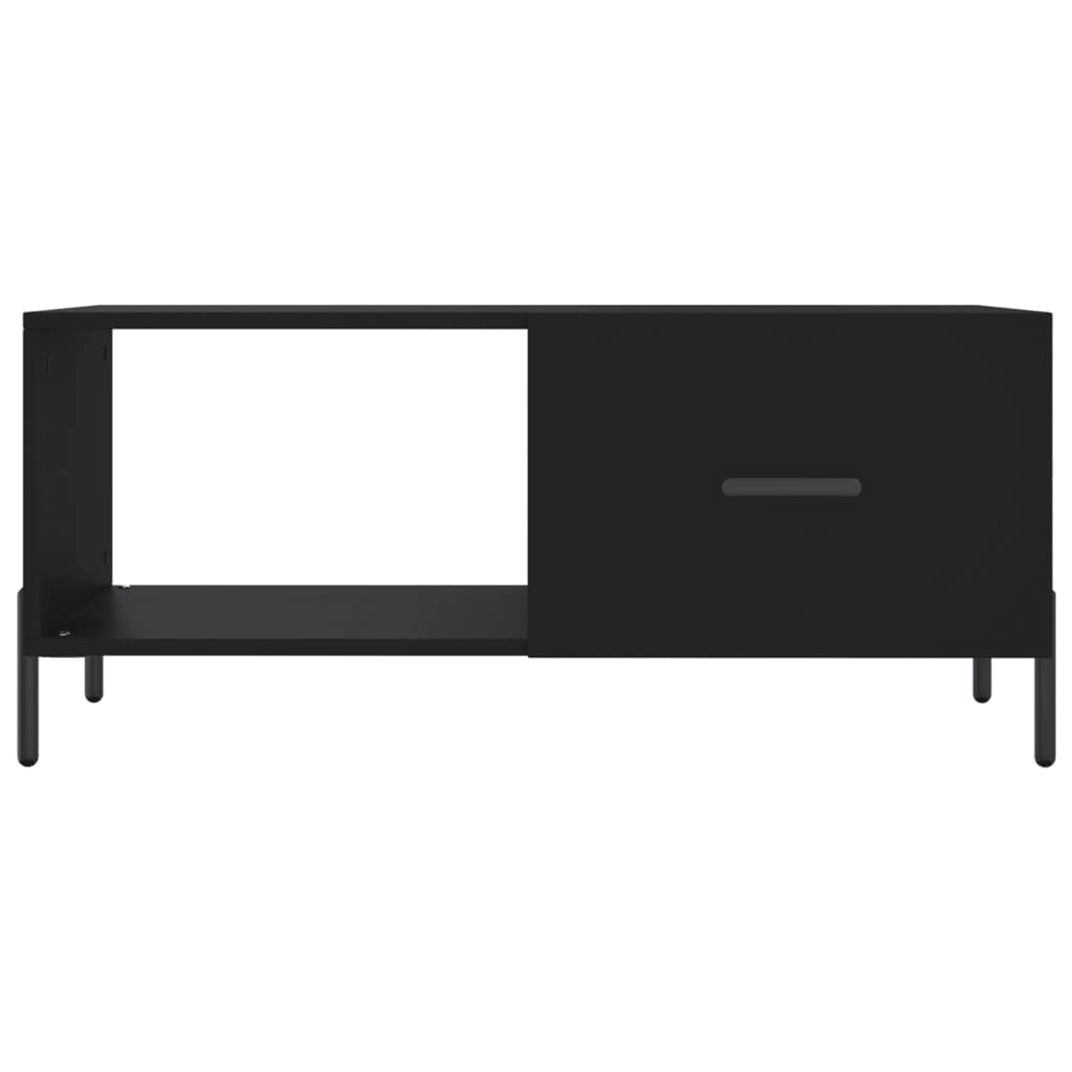 Schwarzer vidaXL Couchtisch (90x50x40 cm) aus Holzwerkstoff mit offenem Fach und Tür.