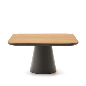 Quadratischer Natur24 Gartentisch Tudons aus Teakholz und grauem Aluminium.