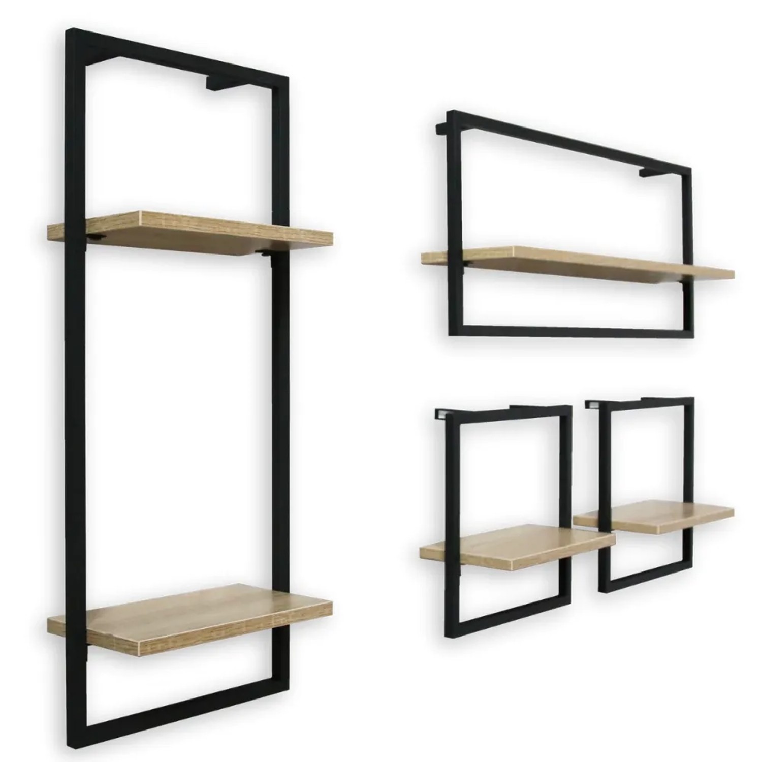 DELUKE 4er Set Wandregal Schwarz SYIOP MDF Metallrahmen Bücherregal Schwebendes Regal Hängeregal