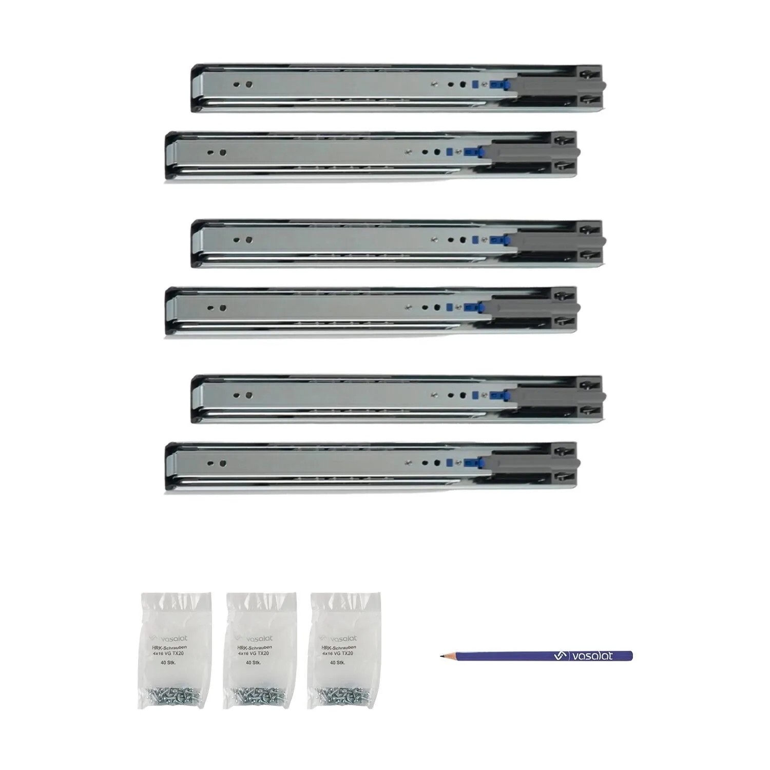 vasalat Kugelauszug 300mm Softclose Kugelführung - Vollauszug mit Dämpfung - 3 Paar