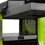 Grüne Zipper Abricht-Dickenhobelmaschine ZI-HB254N, Detail des Hobeltisches mit Skala und Vorschubmechanismus.