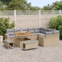 Beiges 12-tlg. vidaXL Garten-Sofa-Set aus Poly Rattan mit Tisch und Hockern für Terrasse und Garten.
