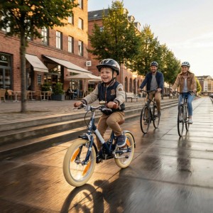PROMETHEUS BIKES Kinderfahrrad 14 Zoll ab 4 Jahre Retro Look mit Felgenbremse & Ständer Blau