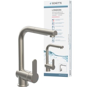 Schütte Spültischarmatur London Niederdruck mit Ausziehbarem Auslauf, Edelstahloptik.