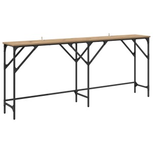 Langer vidaXL Konsolentisch Artisan-Eiche mit matter Holzplatte und schwarzem Metallrahmen. Industrielles Design, 180 cm.