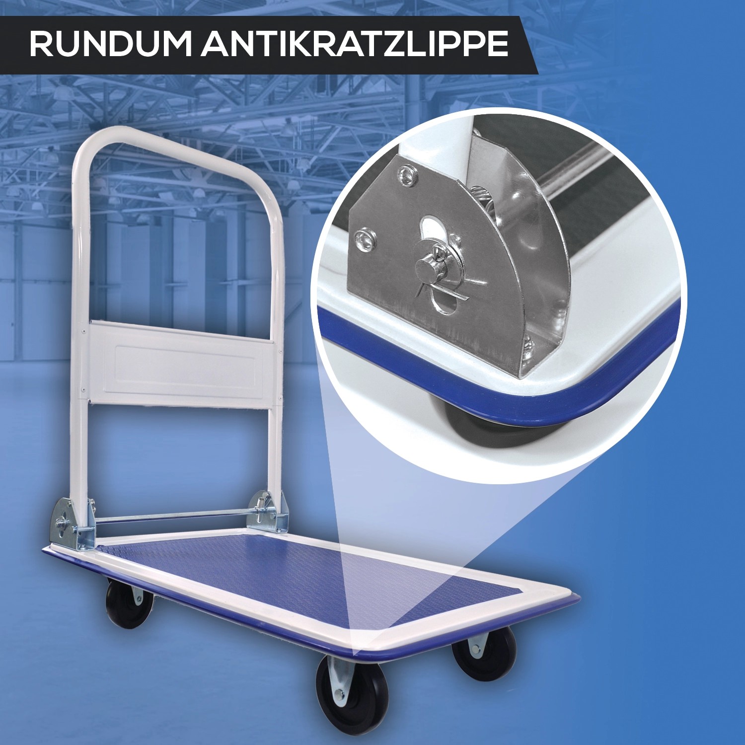 TroniTechnik Plattformwagen, klappbar, 150 kg Tragkraft, Antirutsch, Ladefläche 72x48 cm.