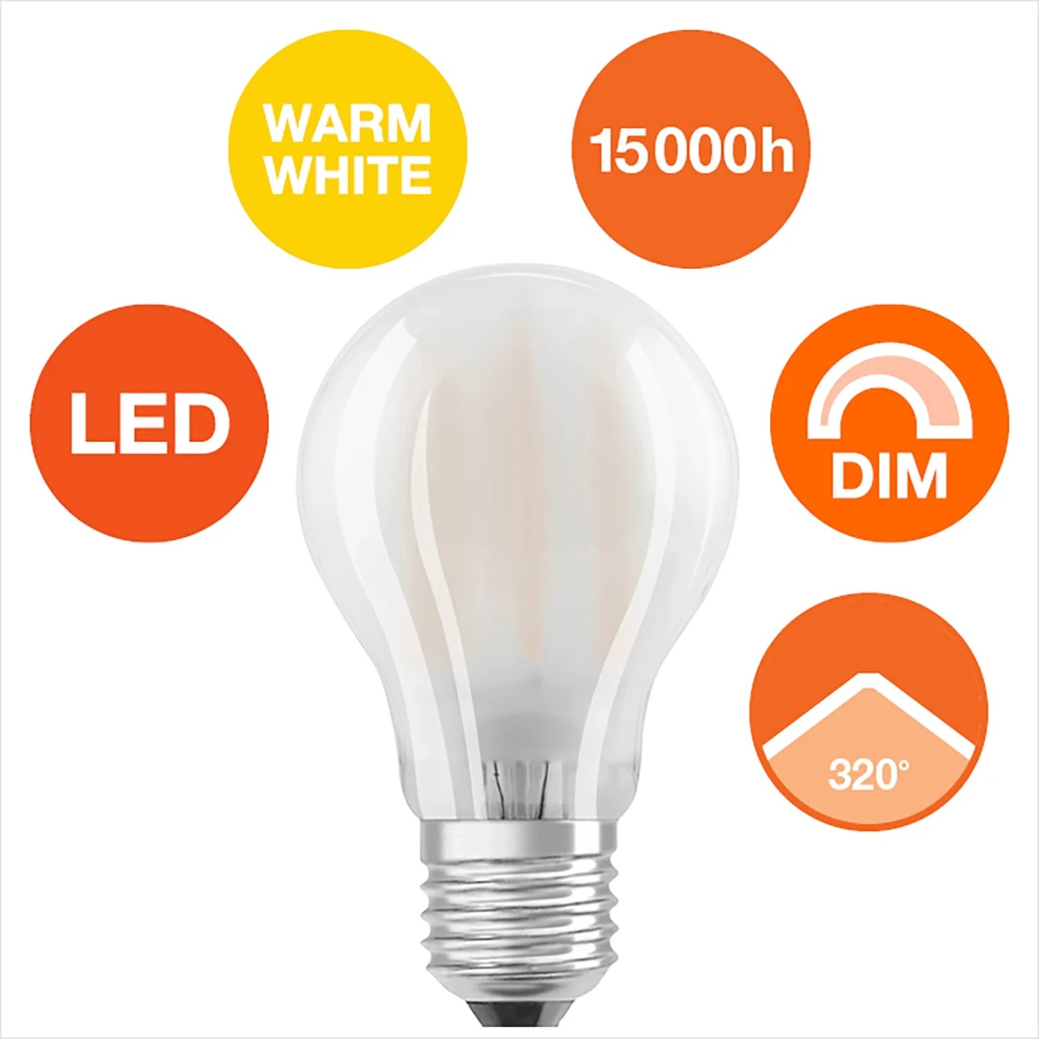 Osram E27 LED-Lampe in Glühlampenform, 11W, warmweiß, dimmbar.