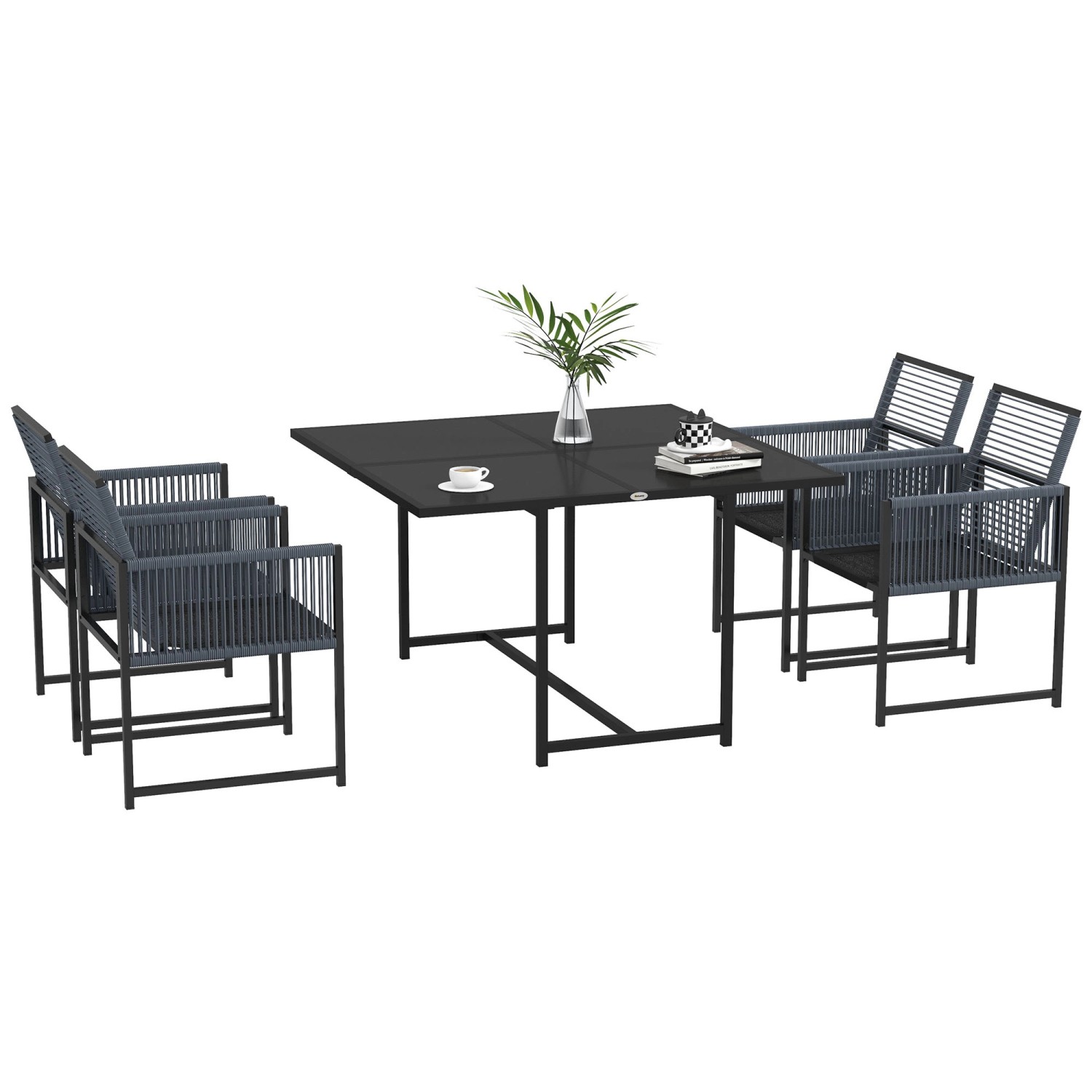 Outsunny Gartentisch Set  Stahl Hartglas Dunkelgrau 120L x 120B x 72H cm günstig online kaufen