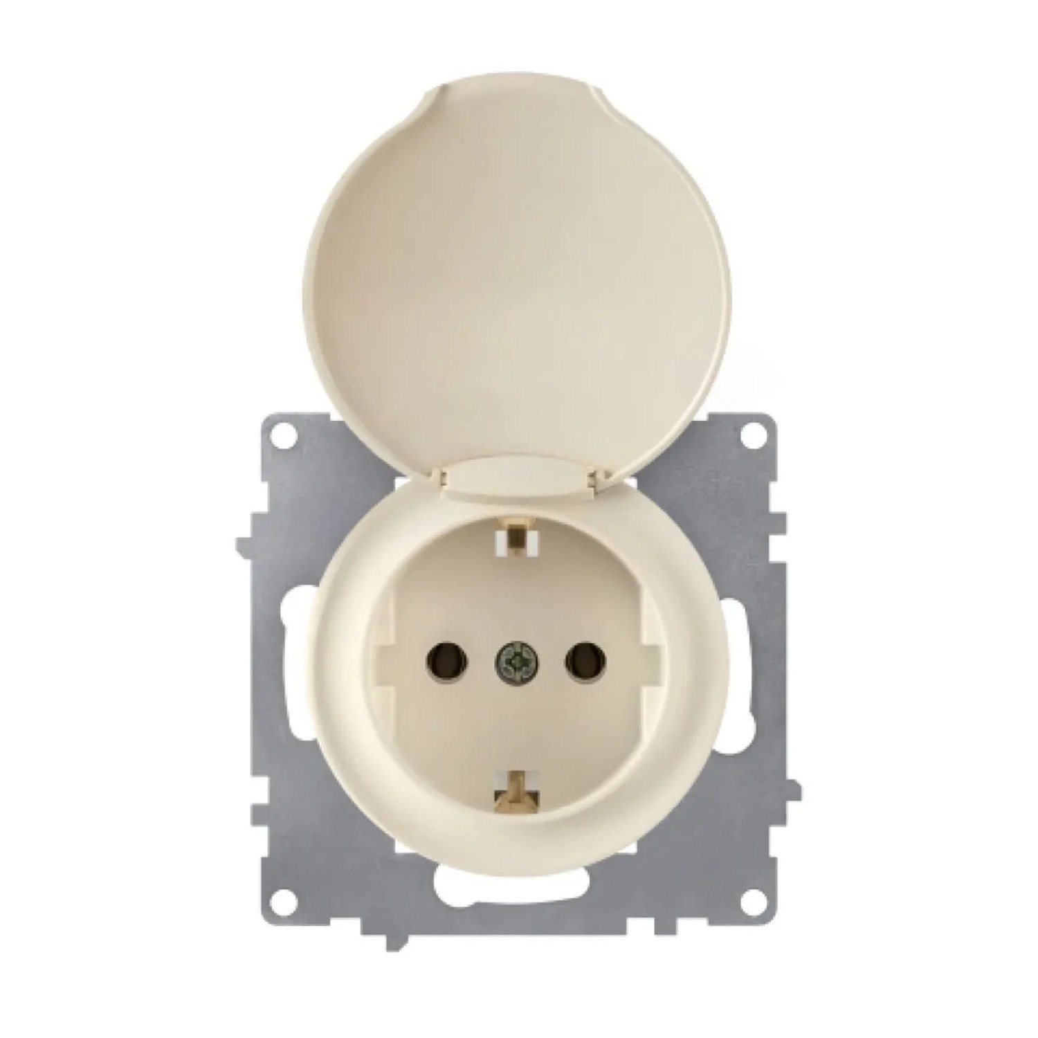 OneKeyElectro Schuko Steckdose mit Deckel und Erdung 230V/16A Schraubklemmen ohne Rahmen Beige