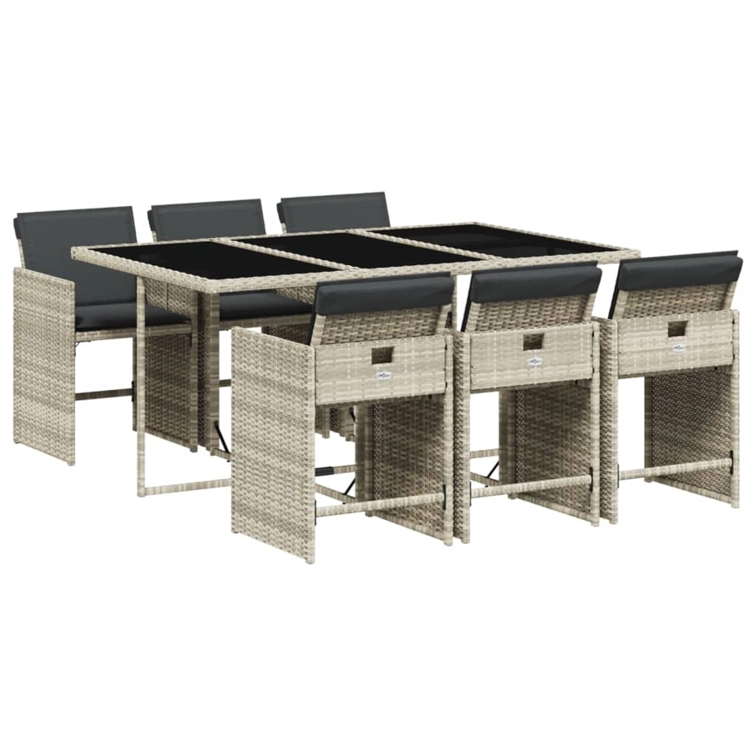 vidaXL 7-Tlg Garten-Essgruppe mit Kissen Hellgrau Poly Rattan 3211091 günstig online kaufen