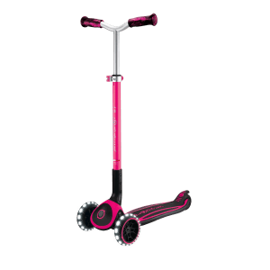Globber ACE Lights Tretroller Kinder Teenager 125/80 mm ABEC 9 3-Rädrig Höhenverstellbar LED-Leuchtrollen Pink