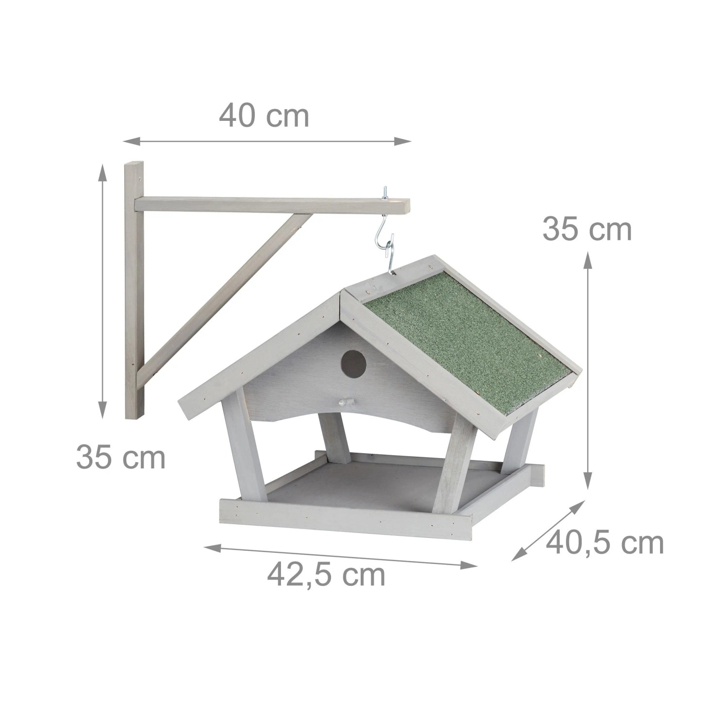 Relaxdays Vogelfutterhaus Holz Stein Grau Grün Mit Wandhalterung 45 cm x 60 cm 2,6 kg_4