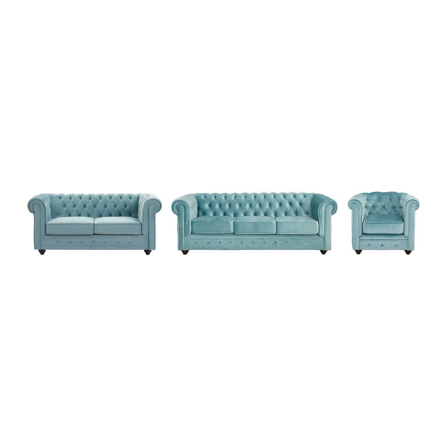 Vente-unique Couchgarnitur Mit Sessel Chesterfield Hellblau 165 cm  82 cm  205 cm