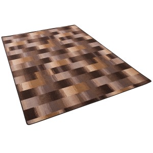 Snapstyle Velour Teppich Mystic Karo Braun, 160x160cm. Kurzflorteppich mit braunem Karomuster.