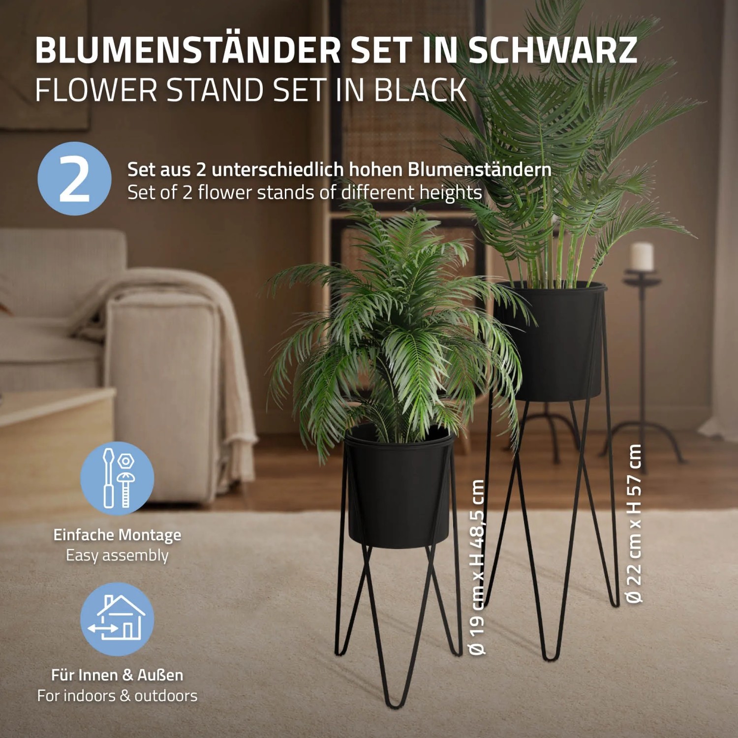 ML-Design Blumenständer Schwarz 2er Set Stahl 27x27x48,5 cm 35,5x34x75 cm kaufen bei OBI