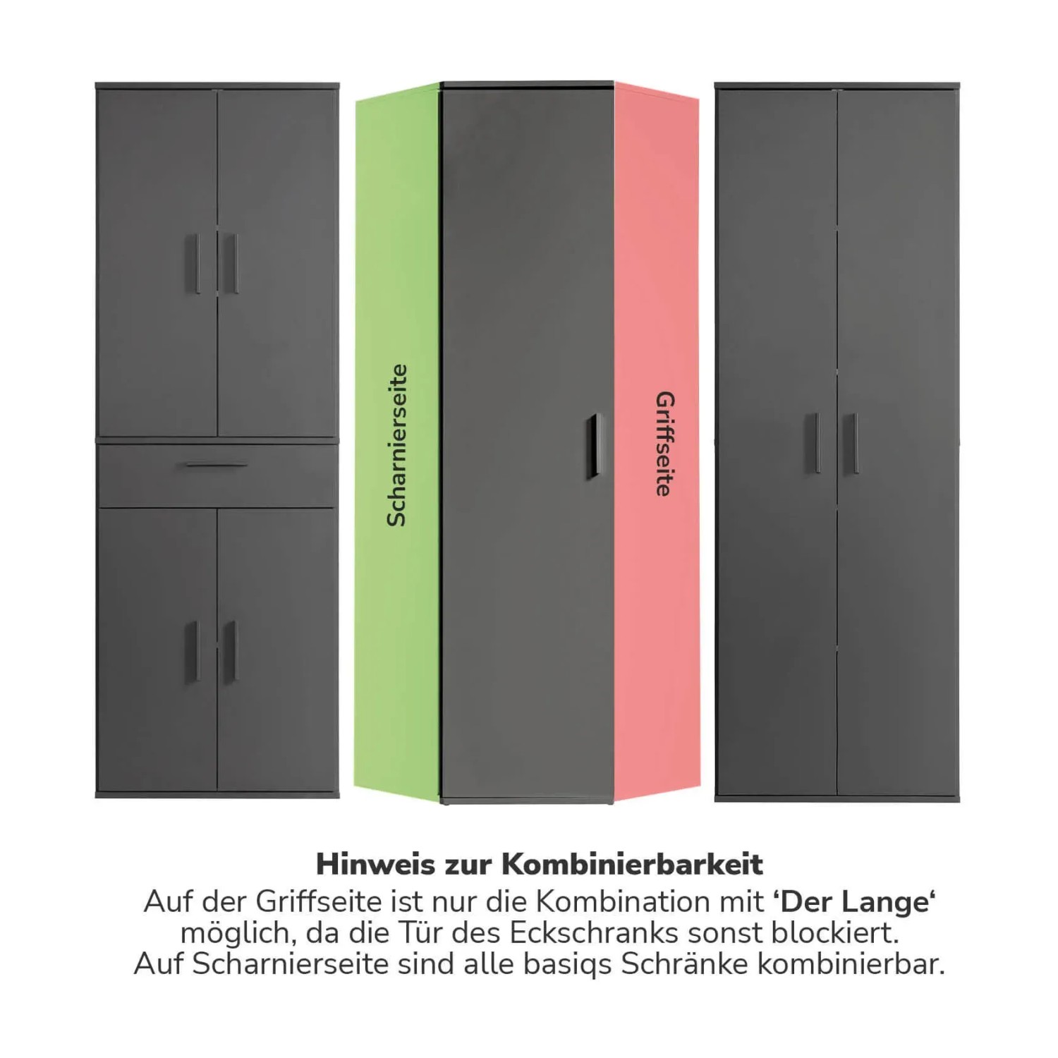 mokebo Eckschrank Anthrazit, Kombinationsmöglichkeiten mit anderen Büroschränken.