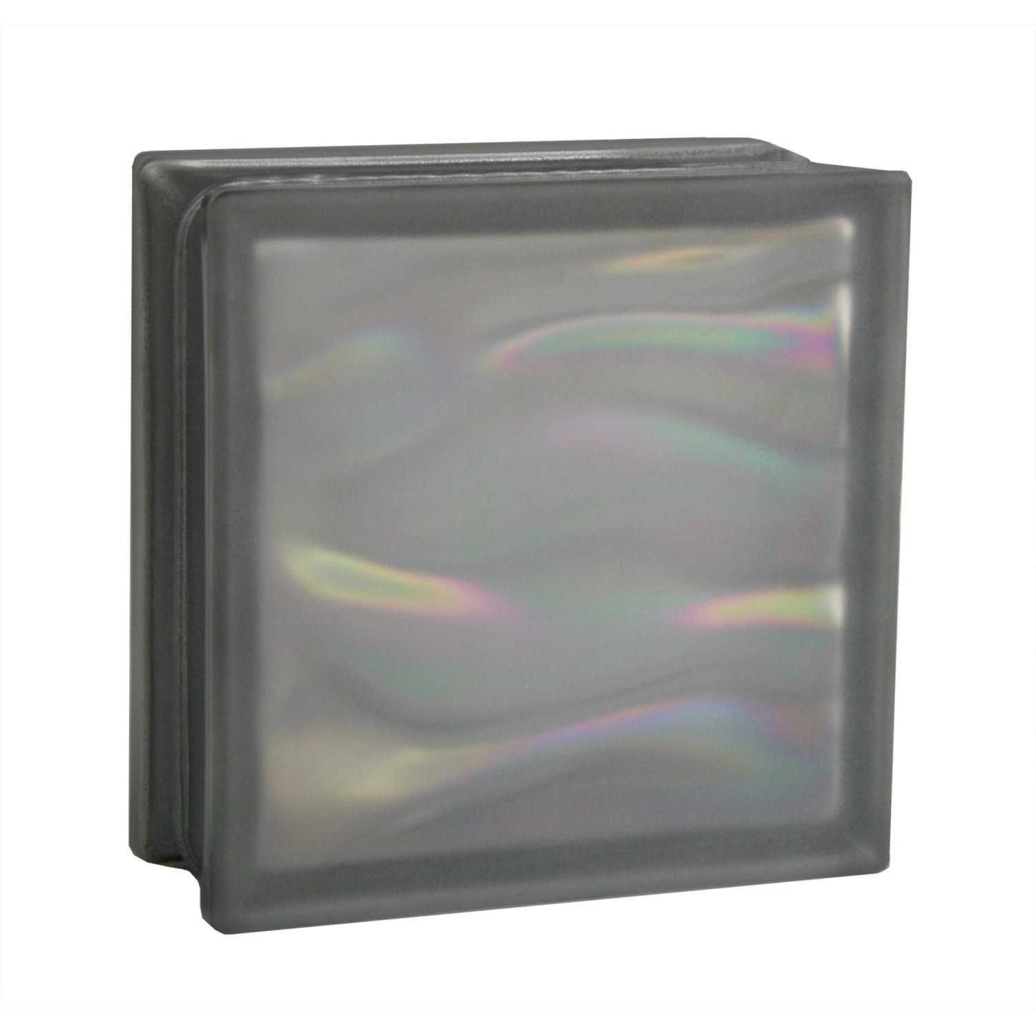 Anthrazitfarbener Glasstein Aqua Perlmutt, 1-seitig satiniert, 19x19x8 cm.