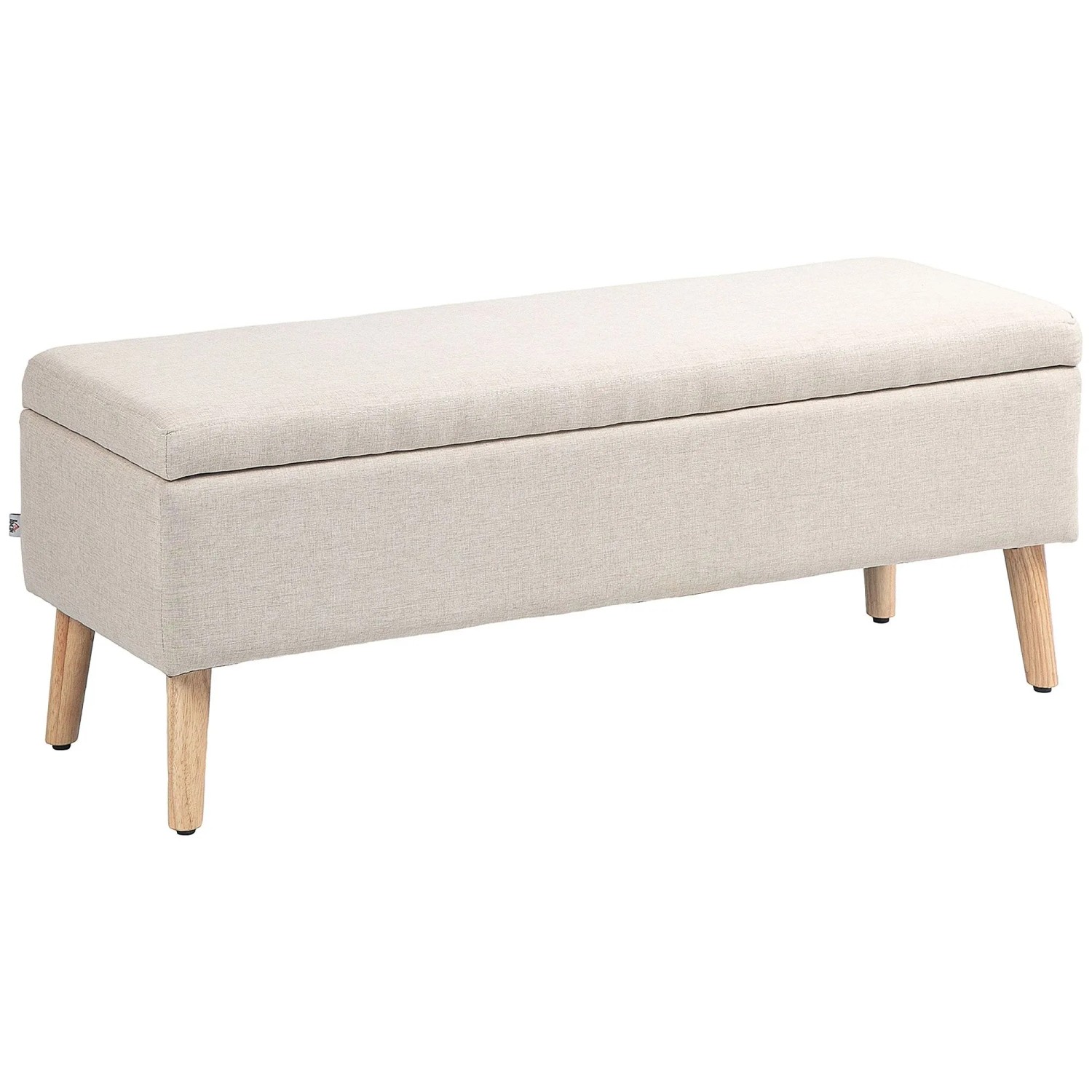 HOMCOM Sitzbank mit Stauraum Leinenoptik Gummiholz Beige 110 x 39 x 45 cm