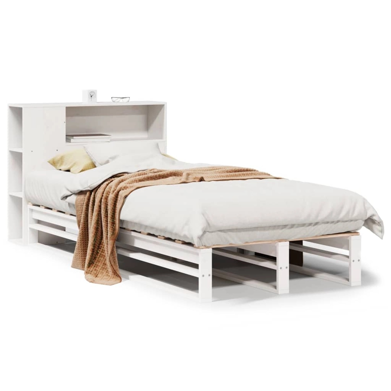 vidaXL Massivholzbett mit Regal ohne Matratze Weiß 100x200 cm 3323903 günstig online kaufen