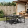 Schwarze 7-tlg. vidaXL Garten-Essgruppe aus Poly Rattan mit Tisch, Stühlen und Kissen.