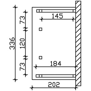 Technische Zeichnung des Skan Holz Haustür-Vordachs Paderborn 8, Maße: 336 x 202 cm.