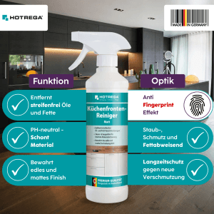 Hotrega Küchenfronten-Reiniger Matt Sprühflasche für streifenfreie Reinigung, Anti-Fingerprint Effekt.