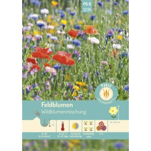 Pabst Keimkraft Feldblumen Wildblumenmischung Saatgut, blühende Blumenwiese mit Mohnblumen.