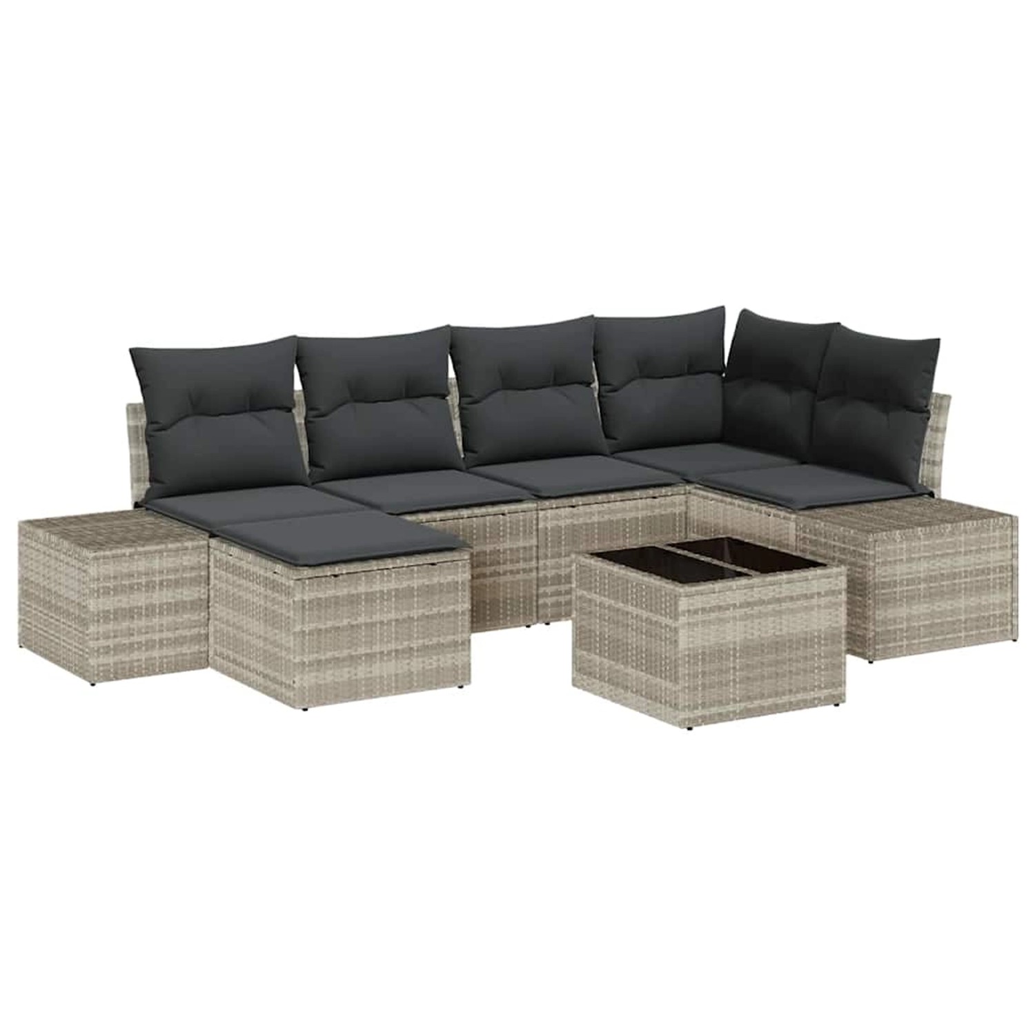 vidaXL Garten-Sofa-Set mit Kissen 7-Tlg Hellgrau Poly Rattan 3347142 günstig online kaufen