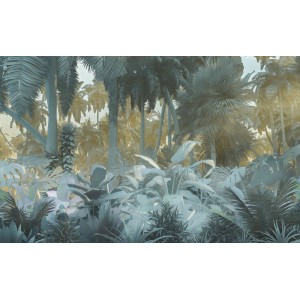 Sanders Fototapete Dschungel in Grau und Beige, 400x250cm. Dichte Vegetation mit Palmen.