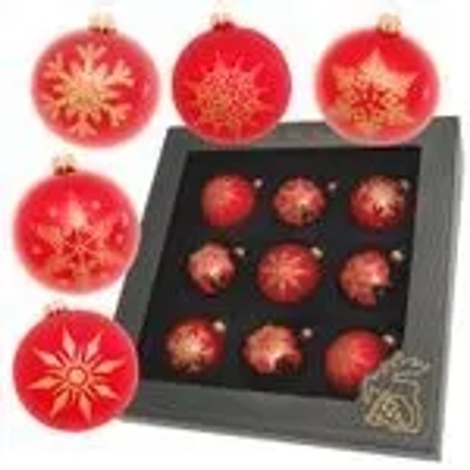 Krebs Glas Lauscha GmbH Christbaumkugeln Weihnachtskugeln Glas Ø 8 cm 9 Stück rot