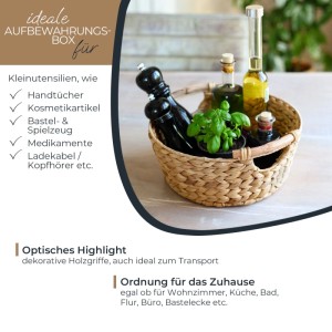 HMF 37276-30CM Aufbewahrungskorb Rund Korb Geflochten Wasserhyazinthe Holzgriffen 30 x 12 cm