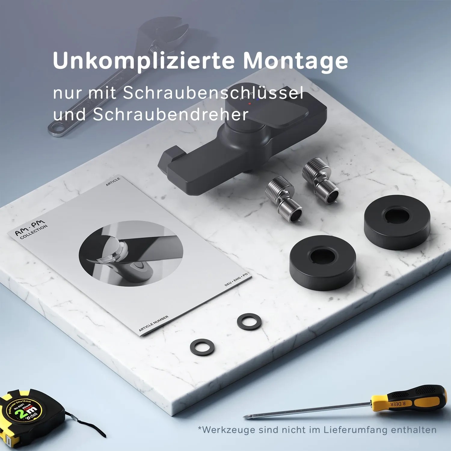 AM.PM Duscharmatur Hit, schwarze Brausearmatur aus Messing mit Montagezubehör.
