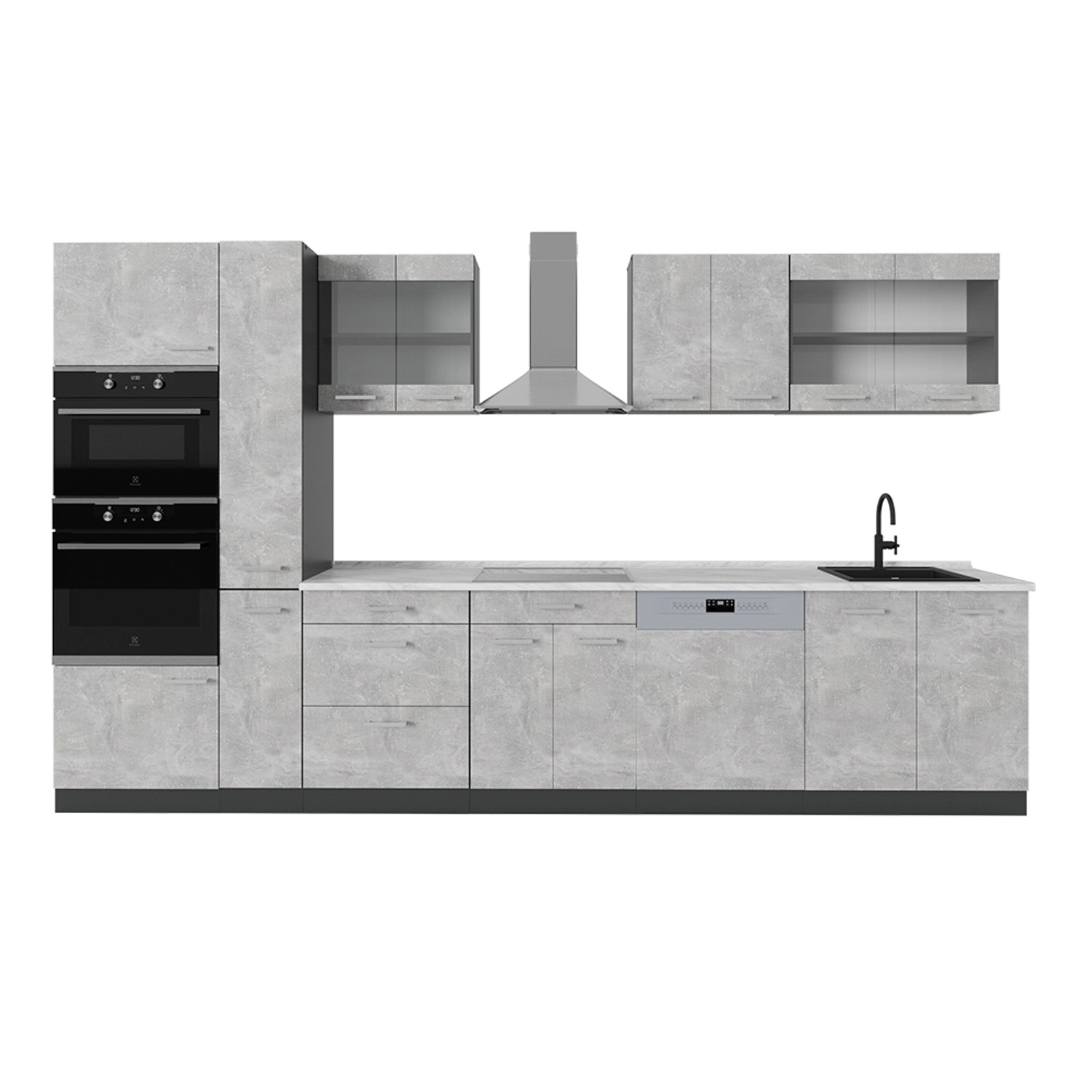 Vicco R-Line Küchenzeile Beton/Anthrazit 350 cm AP Marmor günstig online kaufen