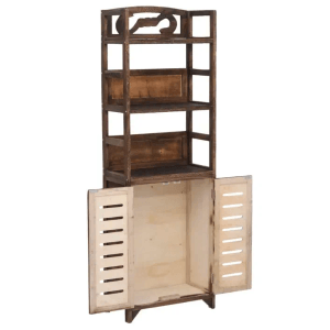 Dunkelbraune vidaXL Vitrine aus Massivholz Paulownia mit offenen Türen und Regalen.