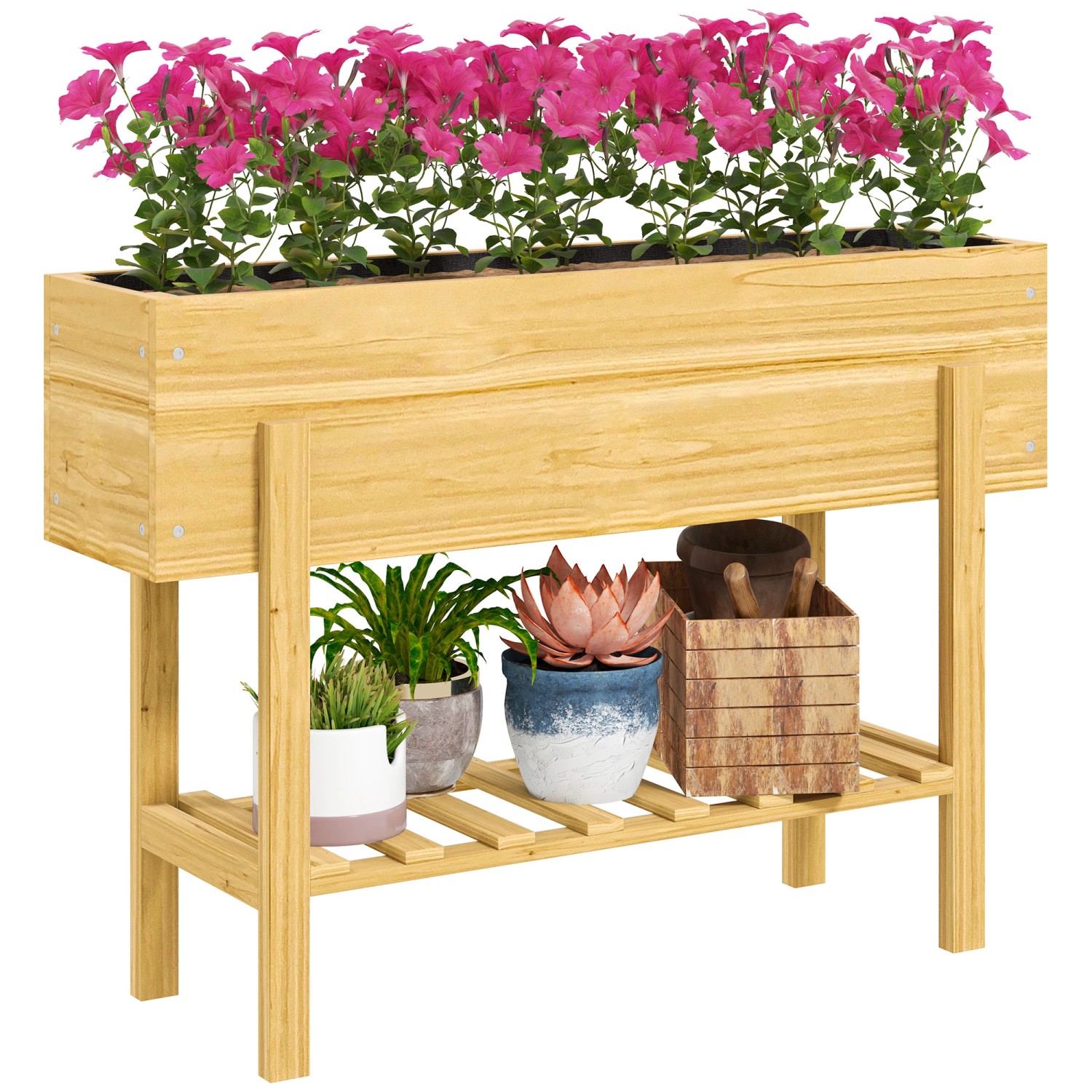 Outsunny Hochbeetkasten Tannenholz Naturholz 100L x 30B x 70,5H cm