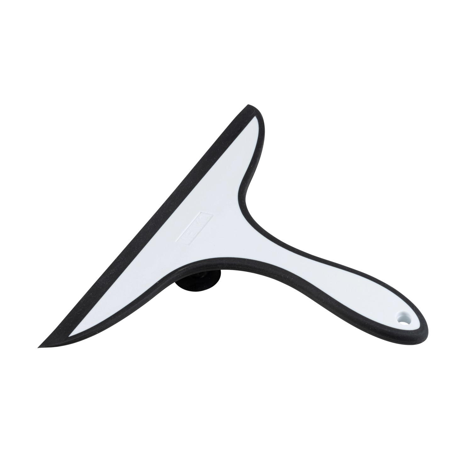 Wenko Badezimmerwischer Ibos, weißer Duschabzieher aus Polypropylen mit Saugnapf.