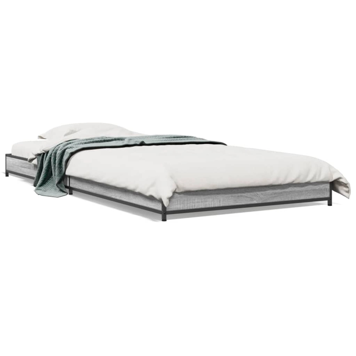 vidaXL Bettgestell Grau Sonoma 90x200 cm Holzwerkstoff und Metall 845179 günstig online kaufen