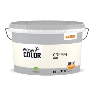 Eimer OBI Easy Color Cream, 5 Liter, matte, cremefarbene Wandfarbe.
