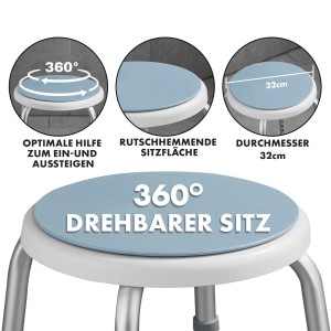 KARAT Duschhocker Peter, höhenverstellbar & drehbar. Badhocker mit Anti-Rutsch-Fläche für mehr Sicherheit.