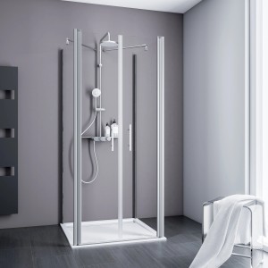 Schulte U-Kabine Alexa Style 2.0 mit Pendeltür, Alu-Natur, 192x80 cm. Duschabtrennung mit Seitenwänden.