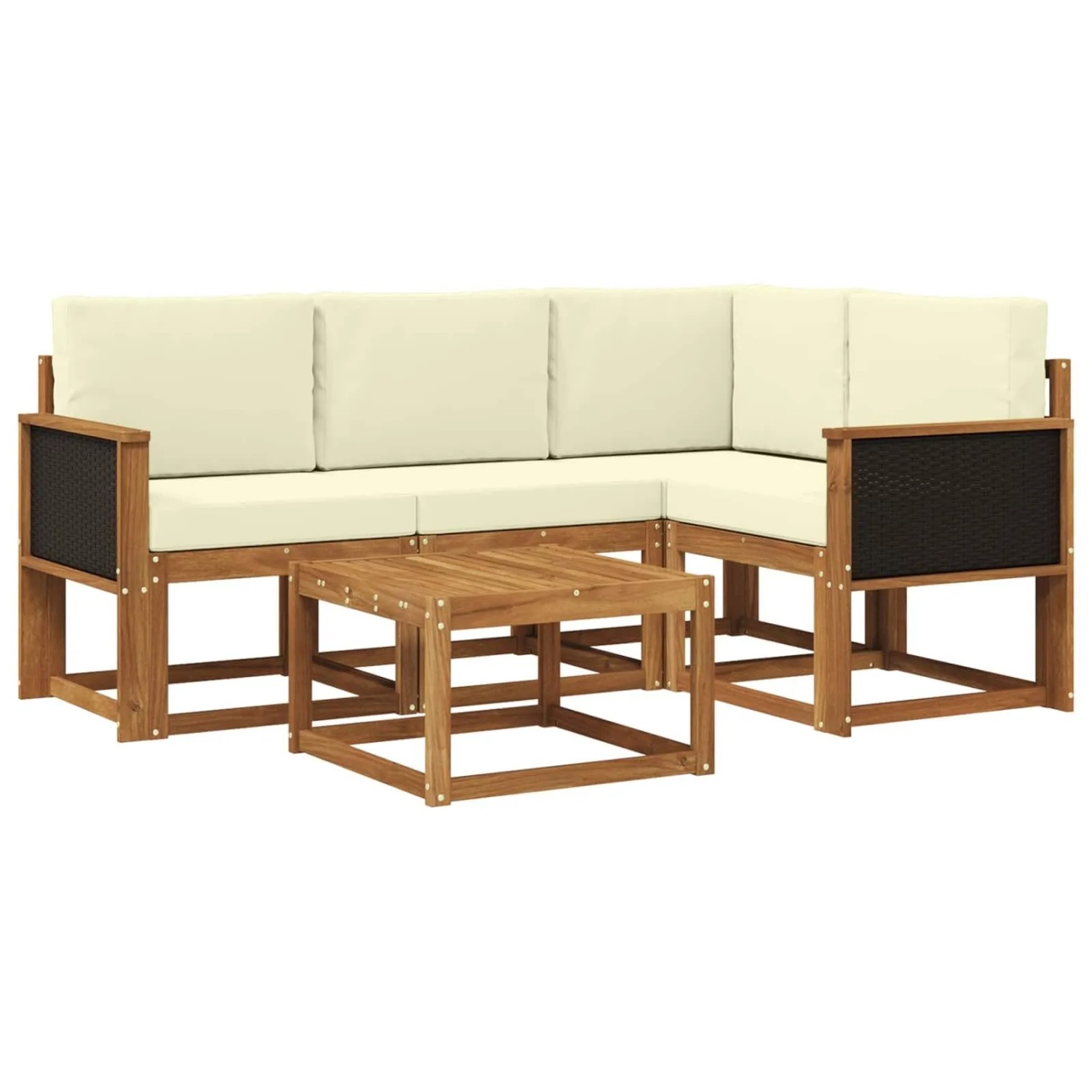 vidaXL Outdoor-Sofagarnitur mit Kissen 5 Stk Natur und Creme Polyester 3385181