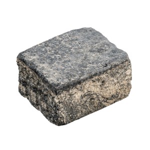 Diephaus Maximo Halbstein Mauerstein in Weiß-Schwarz, 25x25x15 cm. Gebrochene Seiten, gestrahlte Oberfläche.