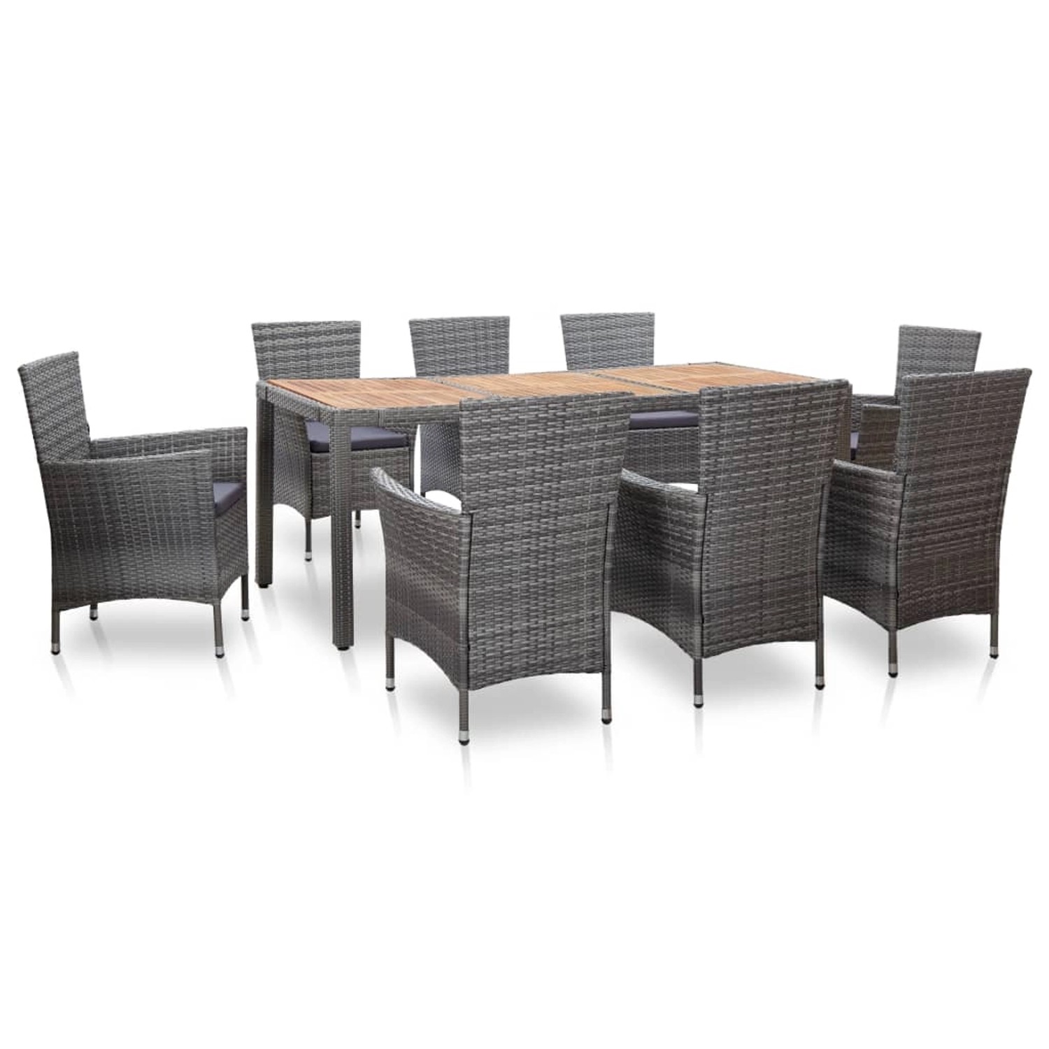 vidaXL 9-tlg Garten-Essgruppe mit Auflagen Poly Rattan Grau Modell 4