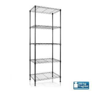 Schwarzes KARAT Gitterregal Rocky mit 5 Böden, 90x60x200 cm, belastbar bis 250 kg.